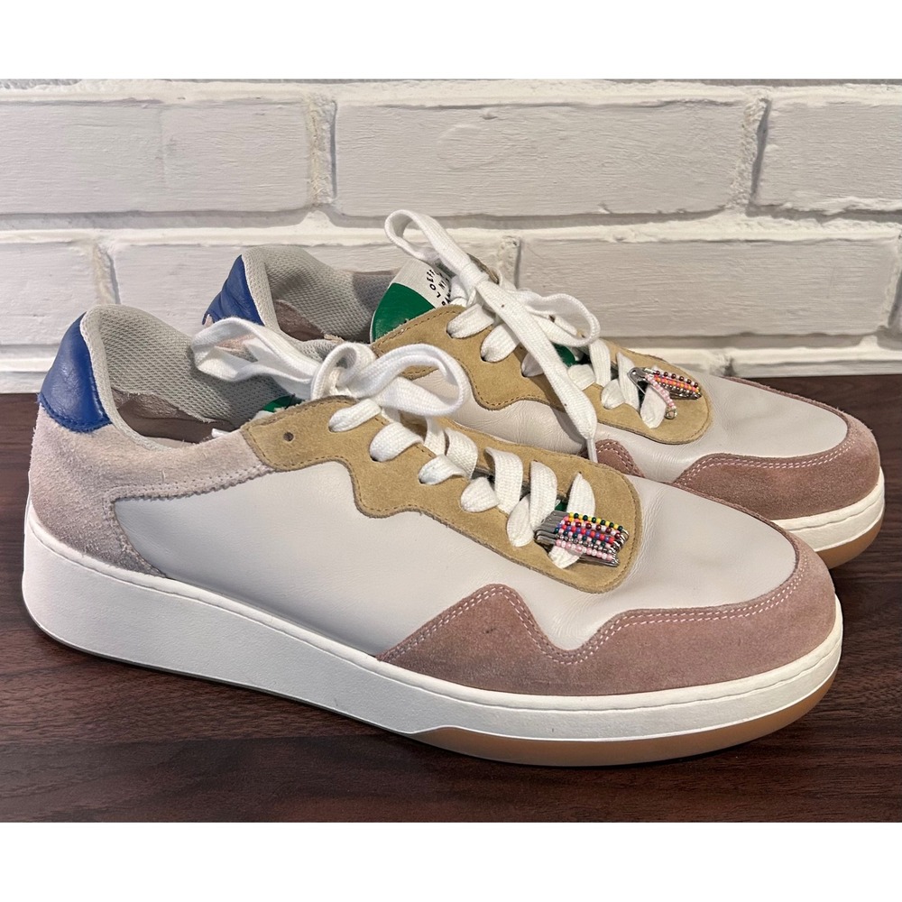 Loeffler Randall Womens Leather Suede Colorblock Sneakers Beaded Charms Size 11